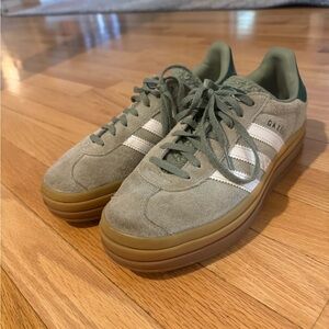 adidas Gazelle Suede Sneakers - Olive and White